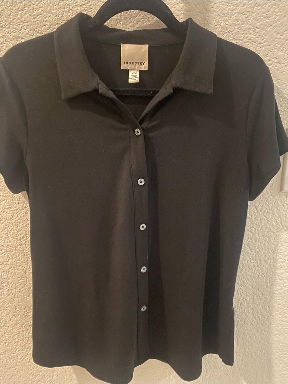 INDUSTRY Black Short-Sleeve Button Polo Shirt
